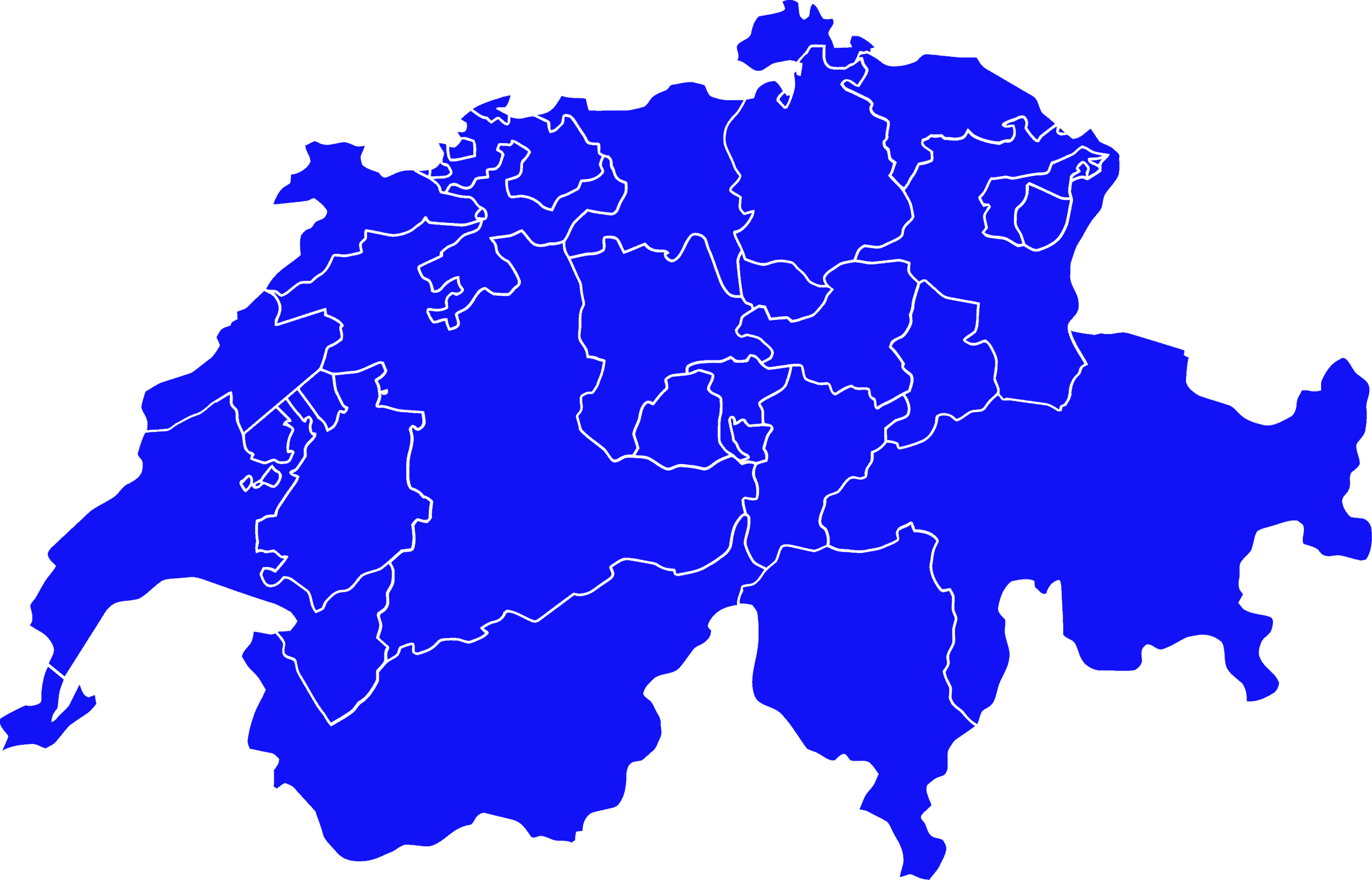 Carte de la Suisse avec les régions en bleu, représentant BBL SA.